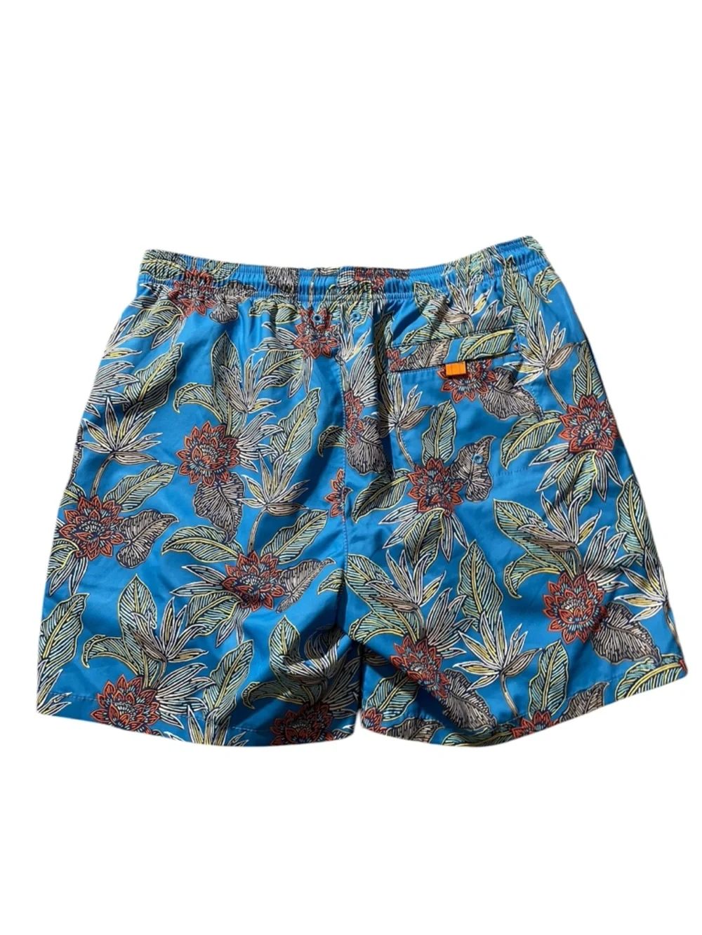 F9- Large Men's Blue Tropical Print Swim Trunks